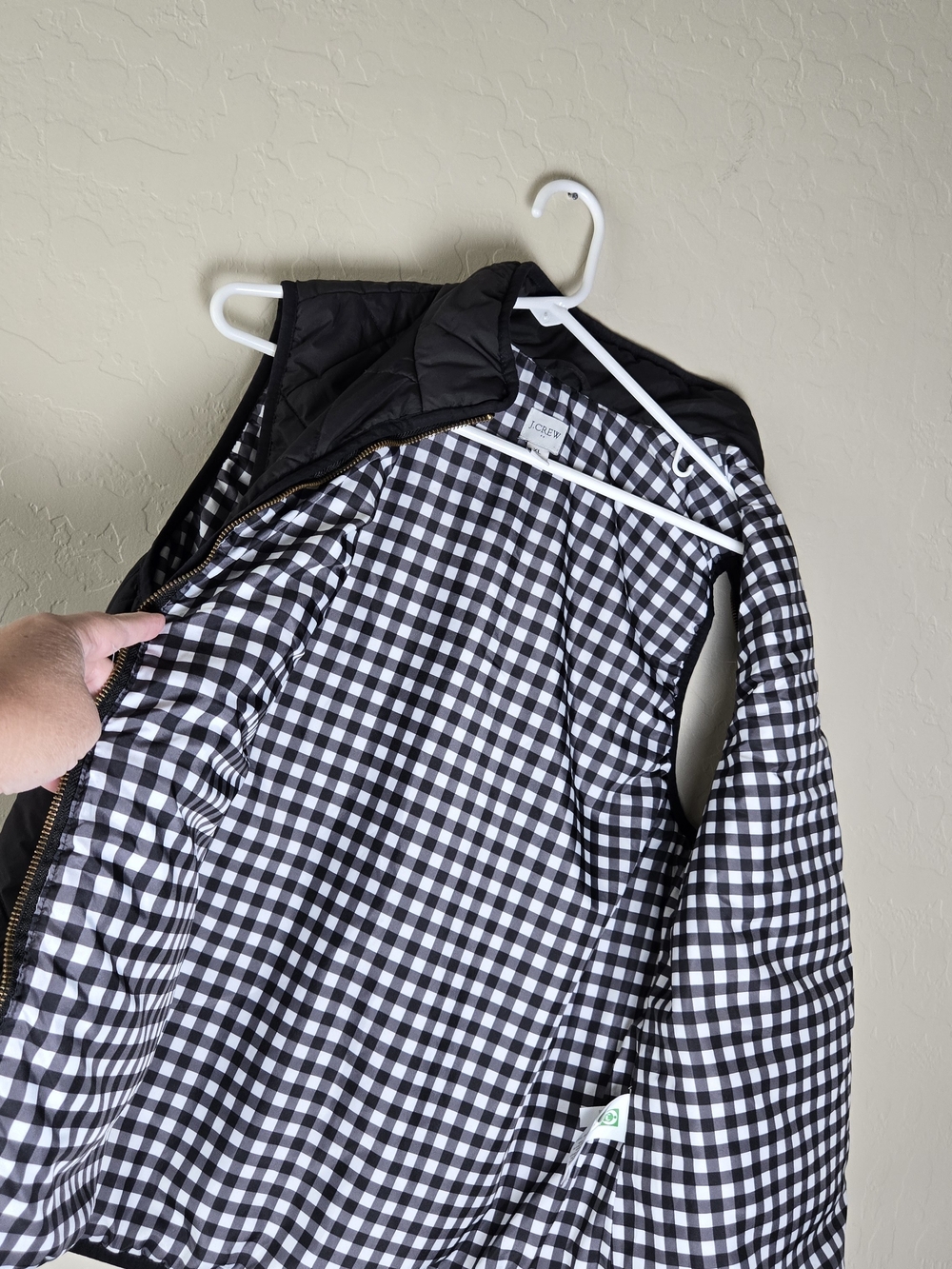 J.Crew Factory Womens Black Quilted Vest Gingham Lined Gold Hardware XL - Picture 8 of 15